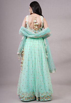 Sequinned Net Lehenga in Sea Green