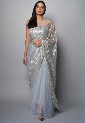 Ready Made Sequin Saree - Ash | Contemporary Saree | Chiro's By Jigyasa