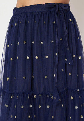 Sequinned Net Skirt in Navy Blue