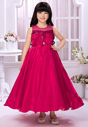 Sequinned Satin Gown in Fuchsia