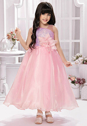 Sequinned Satin Gown in Pink