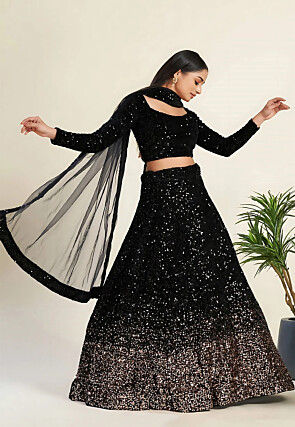 Sequinned Velvet Lehenga in Black