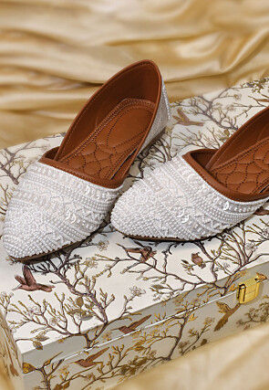 Hand Embroidered Art Silk Women Jutti in White