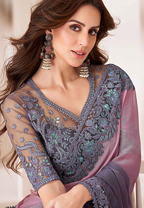 Shaded Chiffon Saree in Shaded Pink and Purple