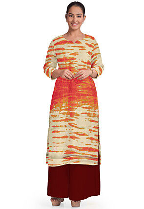 Shibhori Georgette Straight Kurta in Beige and Orange