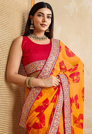 Shibhori Printed Georgette Saree in Orange