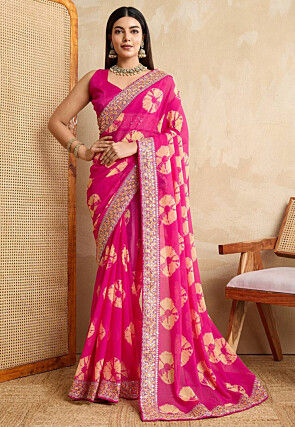 Shibhori Printed Georgette Saree in Pink