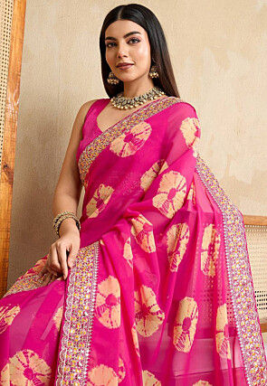 Shibhori Printed Georgette Saree in Pink