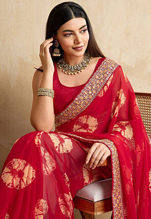 Shibhori Printed Georgette Saree in Red