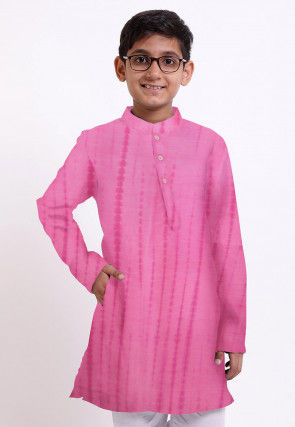 Shibhori Printed Pure Silk Kurta in Pink