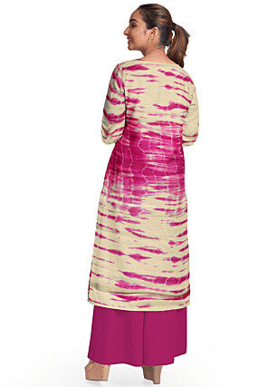 Shibhori Pure Georgette Straight Kurta in Beige and Fuchsia