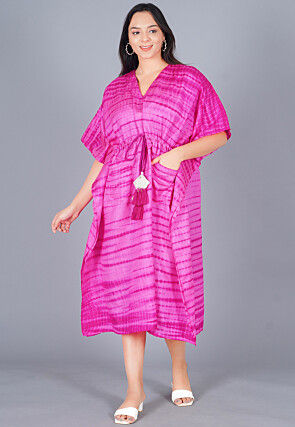 Shibori Dyed Pure Silk Kaftan in Shaded Pink