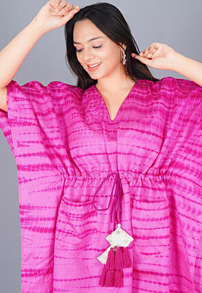 Shibori Dyed Pure Silk Kaftan in Shaded Pink