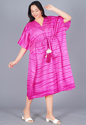 Shibori Dyed Pure Silk Kaftan in Shaded Pink