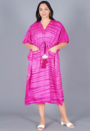Shibori Dyed Pure Silk Kaftan in Shaded Pink