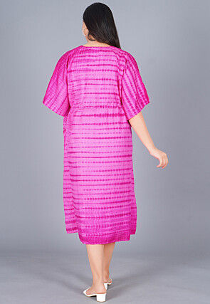 Shibori Dyed Pure Silk Kaftan in Shaded Pink