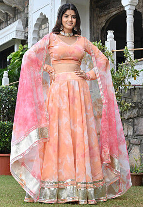 Shibori Georgette Lehenga in Peach