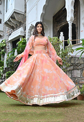 Shibori Georgette Lehenga in Peach