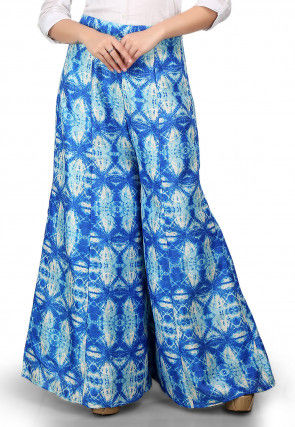 Shibori Printed Bhagalpuri Silk Palazzo in Blue