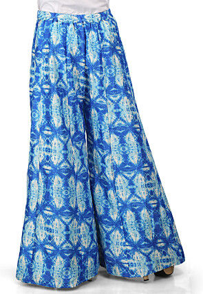 Shibori Printed Bhagalpuri Silk Palazzo in Blue
