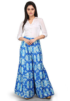 Shibori Printed Bhagalpuri Silk Palazzo in Blue