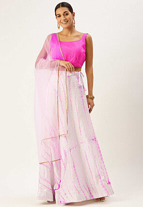 Shibori Printed Cotton Lehenga in Off White