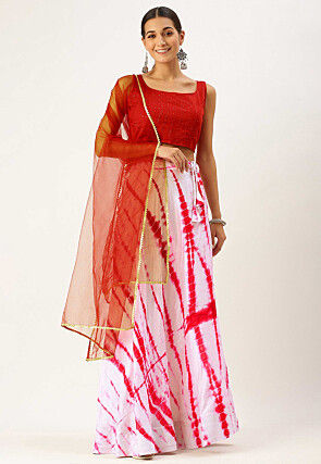 Shibori Printed Cotton Lehenga in Off White