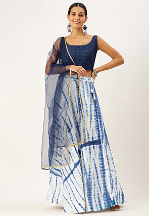 Shibori Printed Cotton Lehenga in Off White