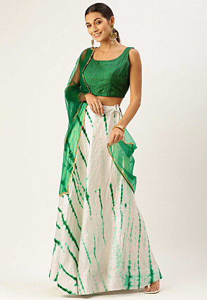 Shibori Printed Cotton Lehenga in Off White