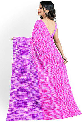 Shibori Printed Georgette Saree in Pink and Purple