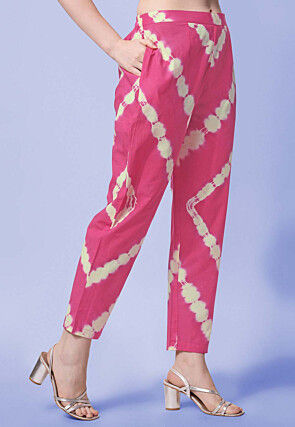 Shibori Printed Pure Cotton Pakistani Suit in Cream and Pink