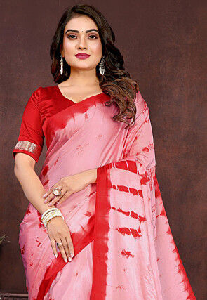 Shibori Printed Satin Saree in Pink