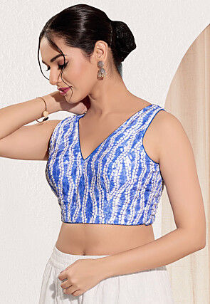 Shibori Printed Viscose Rayon Blouse in Blue