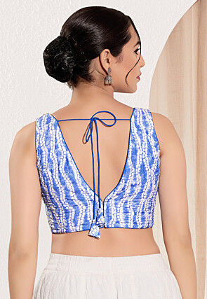 Shibori Printed Viscose Rayon Blouse in Blue