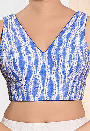 Shibori Printed Viscose Rayon Blouse in Blue