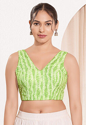 Shibori Printed Viscose Rayon Blouse in Light Green