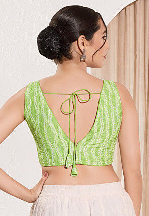 Shibori Printed Viscose Rayon Blouse in Light Green