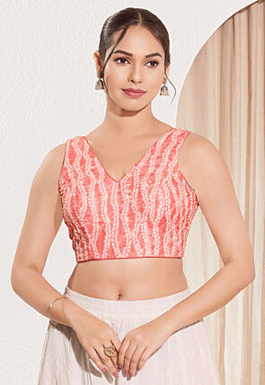 Shibori Printed Viscose Rayon Blouse in Peach