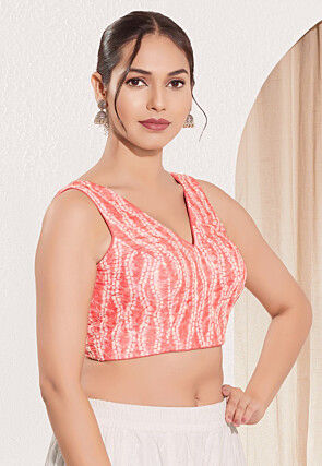 Shibori Printed Viscose Rayon Blouse in Peach