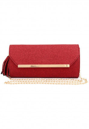 Shimmer PU Flap Clutch in Red