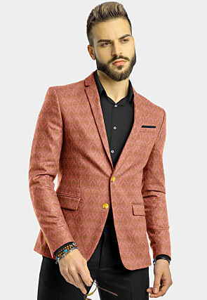 Silk Banarasi Brocade Blazer in Pink