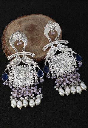 Silver Look Alike Stone Studded Earrings
