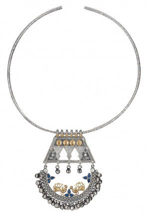 Silver Look Alike Stone Studded Hasli Necklace