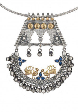 Silver Look Alike Stone Studded Hasli Necklace