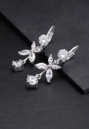Silver Plated American Diamond Studded Hoop Earrings