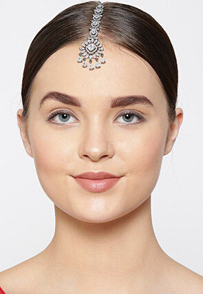 Silver Plated American Diamonds Studded Maang Tikka