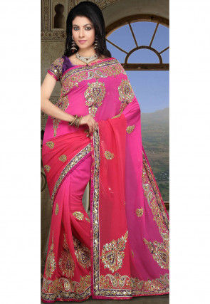 Indian Wedding Designer Pure Chiffon Saree Partywear Sari with Gota Patti Work 