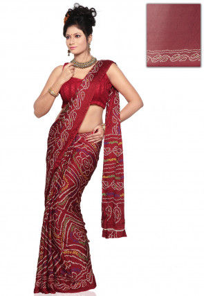 Bandhej Printed Crepe Saree in Maroon