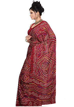 Bandhej Printed Crepe Saree in Maroon