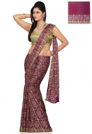 Bandhej Printed Crepe Saree in Magenta 
